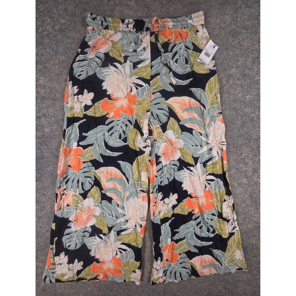 Volcom Hi Tide Beach Pant L Tropical Floral Wide Leg Elastic Waist B1202400 NWT